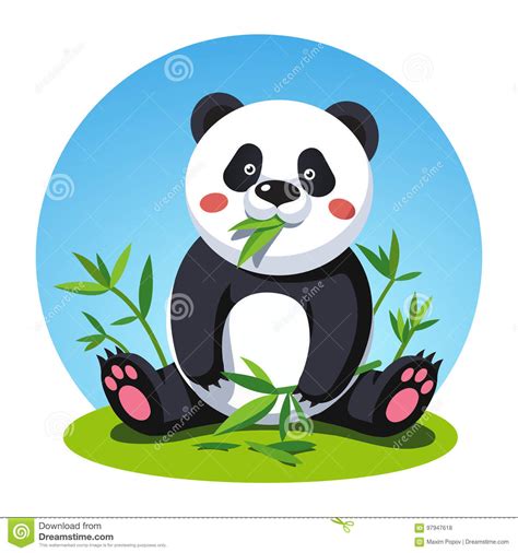 Panda Bear Sitting And Chewing Bamboo Tree Leaves Stock Vector