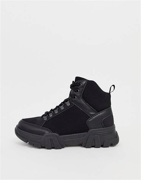 asos design darkness chunky hiker sneaker boots in black asos
