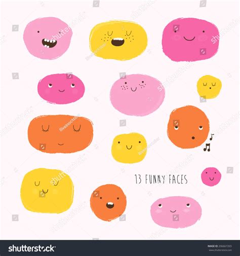 Cute Vector Set In Cartoon Style Funny Happy Smiley Faces