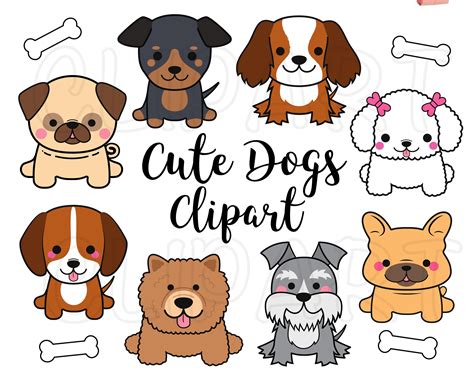 Dogs Clipart Dogs Clip Art Cute Puppy Clipart Kawaii Dogs Etsy Uk