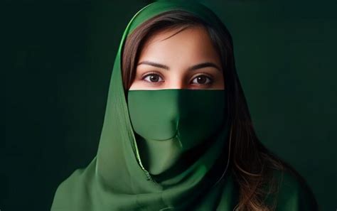 Pakistanisches Mädchen Mit Grüner Maske Und Pakistanischer Flaggenmaske Die In Die Kamera