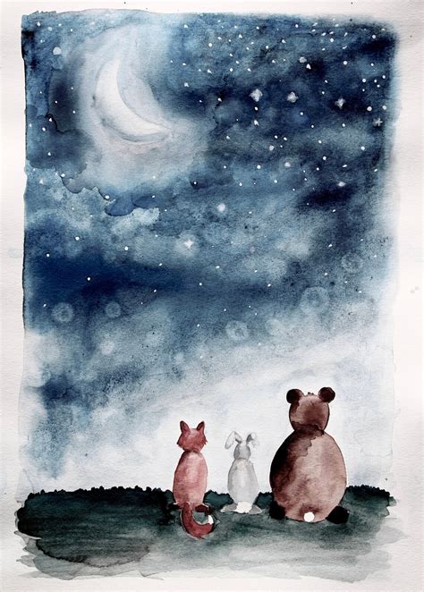 Print Woodland Animals With Night Sky Nursery Wall Art And Etsy