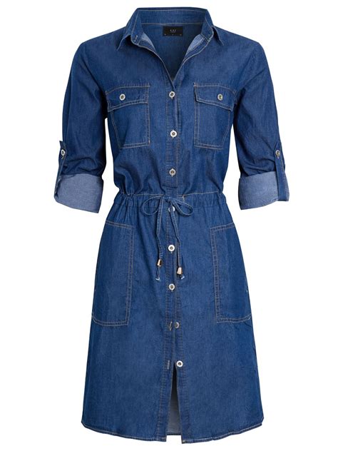 Womens Denim Shirt Dress Cotton Blue Casual Dresses Size 16 10 12 14 8