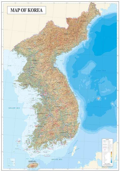 Large Detailed Physical Map Of North And South Korea North And South