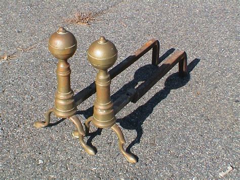 Solid Brass Fireplace Andirons Vintage 1940s Pair