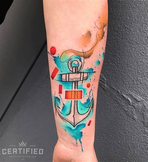 Watercolor tattoos thus stand out against most other tattoo styles, which tend to boast strong, dark lines. Anchor Tattoo by @skylerespinoza from Certified Customs in Denver, Colorado ...