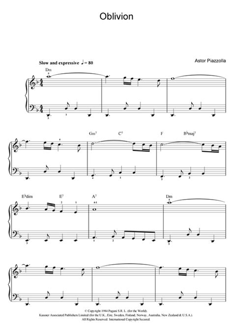 Gila goldstein plays astor piazzolla's oblivion. Oblivion piano sheet music by Astor Piazzolla - Easy Piano
