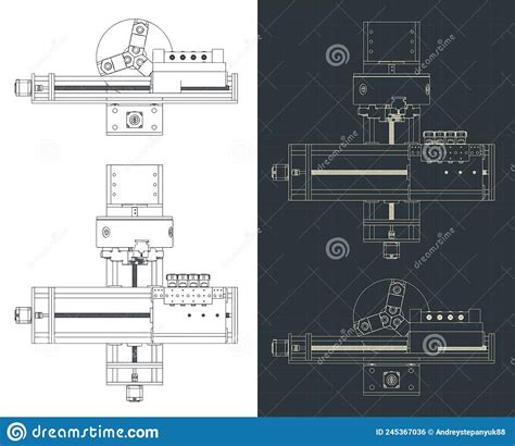 Cnc Lathe Machine Blueprints Stock Vector Illustration Of Industry