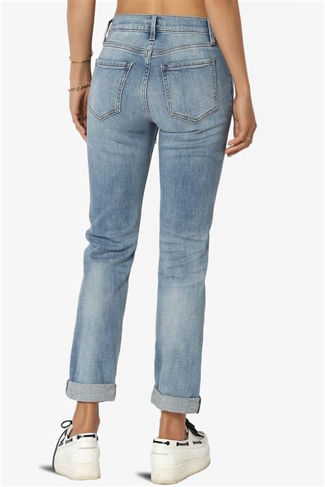 Themogan Distressed Destructed Washed Denim Mid Rise Relaxed Boyfriend