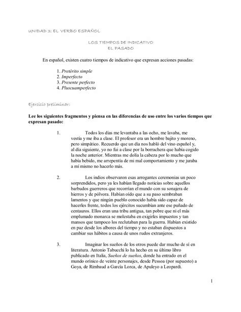 PDF UNIDAD 3 EL VERBO ESPAÑOL LOS TIEMPOS DE PDF filecon