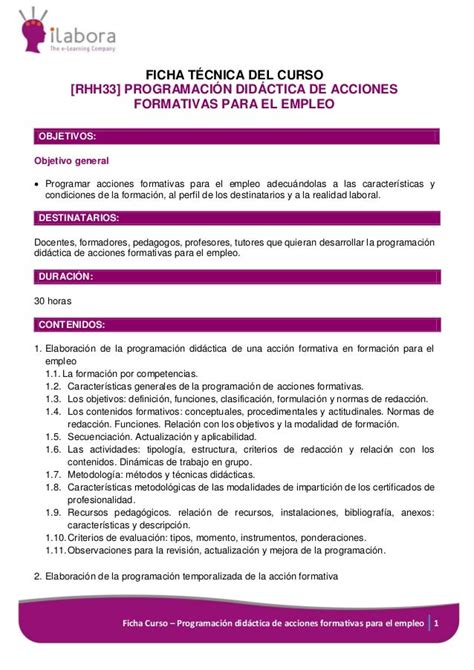 Programacion Didactica De Acciones Formativas Para El Empleo