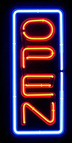 Vertical Real Glass Bright Neon Open Sign Light Not