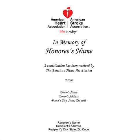 Family notices templates for anniversary birthday other memorials 30 thank you letter templates scholarship donation boss 45 fundraising ideas for memorials and funerals raise money quickly Donate to Support the American Heart Association (AHA ...