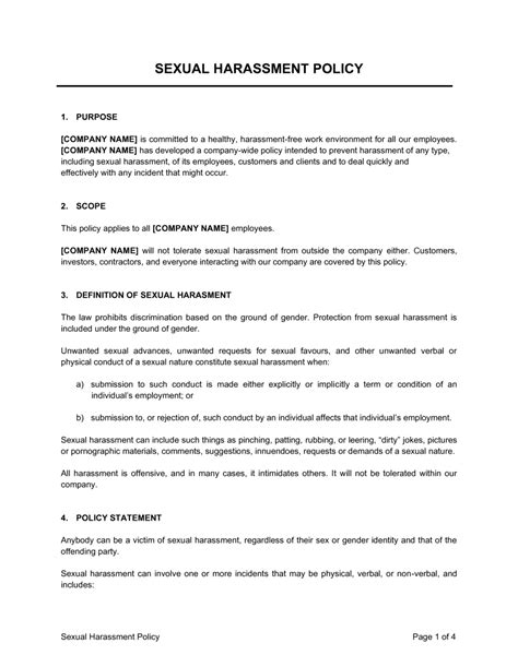 Sexual Harassment Policy Template Free