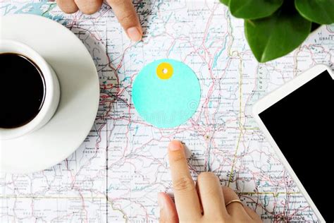 Pointing At Map Where Traveling On World Map Stock Image Image Of