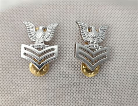 Pair Us Navy Marine Corps Silver Metal Collar Hat Insignia Pin