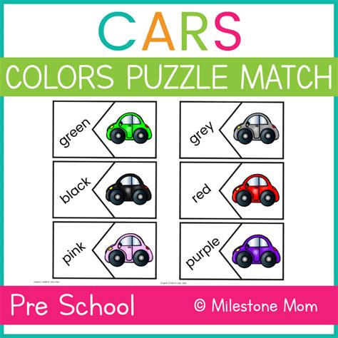 Printable Cars Color Matching Puzzles Milestone Mom Llc