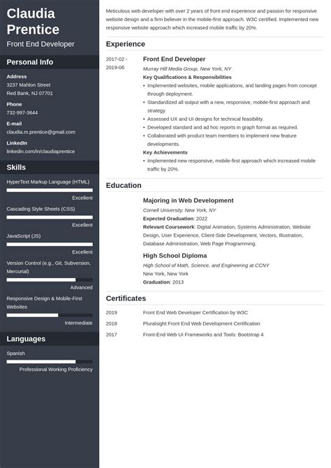 Front End Developer Resume Example And Guide 20 Tips