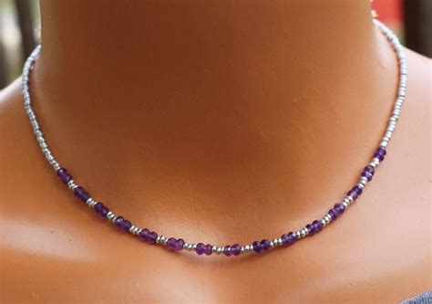 Amethyst Beaded Necklace February Birthstone Necklace Womens Etsy