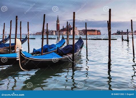 Venetian Gondolas At Sunset Stock Image Image Of Gondola Italy 84821283