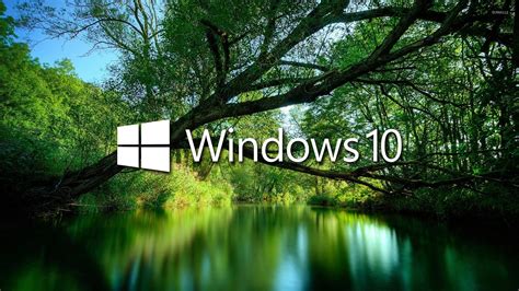 Windows 10 Over A Green Lake White Text Logo Wallpaper Download