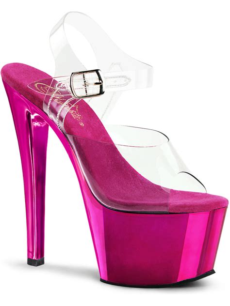 Pleaser Womens 7 Inch Stiletto Hot Pink Heels Platform Sandals Shoes