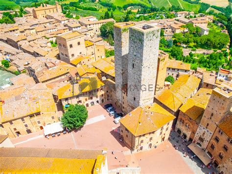 Aerial View Of San Gimignano Historical City Centre With Twin Towers