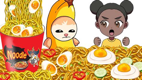 banana cat vs amanda mukbang noodles convenience store food cartoon animation youtube