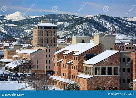 The University Of Colorado Boulder Campus On A Snowy Winter Day Stock