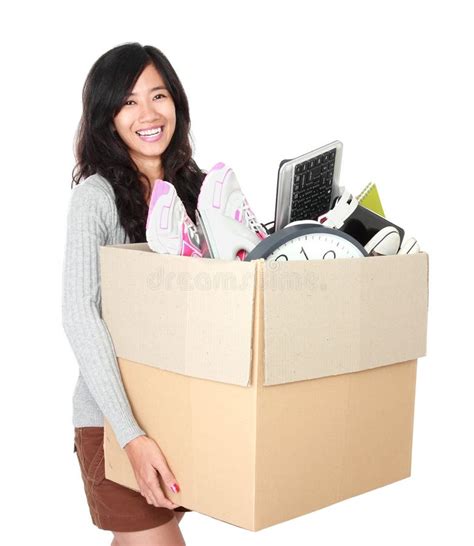 Moving Day Woman Her Stuff Inside Cardboard Box Stock Photos Free