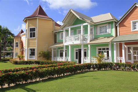 The Wooden Houses Painted In Caribbean Bright Colors In Samana Stock