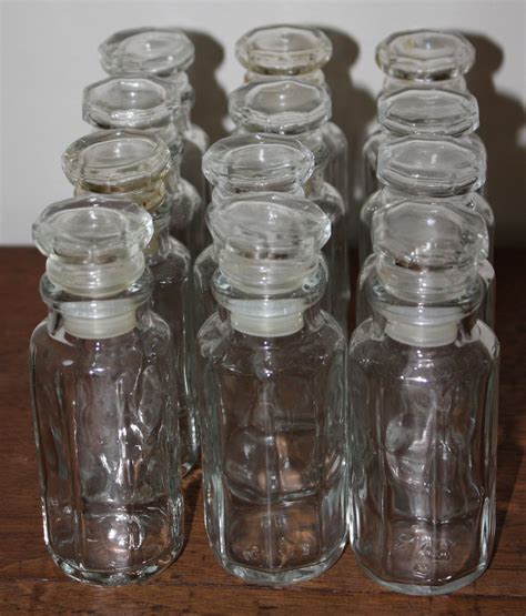 Vintage 12 Glass Spice Jar Bottles With Stoppers Apothecary Ebay