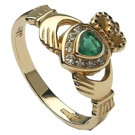 18k Claddagh Diamond And Emerald Engagement Ring Irish Wedding Rings