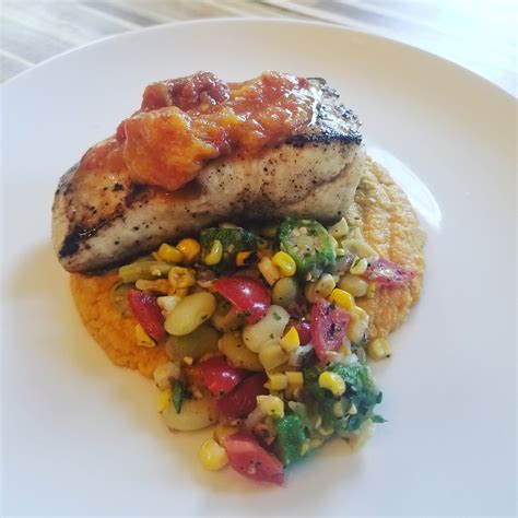 Pan Roasted Amberjack Curried Butternut Smoked Tomato And Succotash