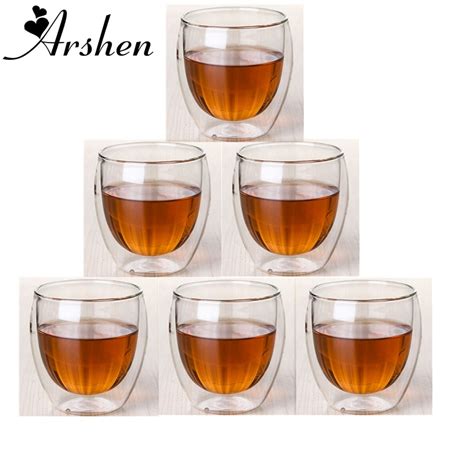 arshen 6pcs set 80ml double wall heat resistant cup clear handmade tea drink healthy drink cups