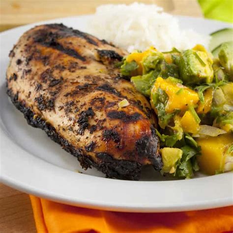 Place in refrigerator to marinate for 15 to 20 minutes. Grilled Jerk Chicken with Mango Avocado Salsa - Home Sweet ...