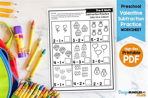 Preschool Valentines Day Subtraction Worksheet