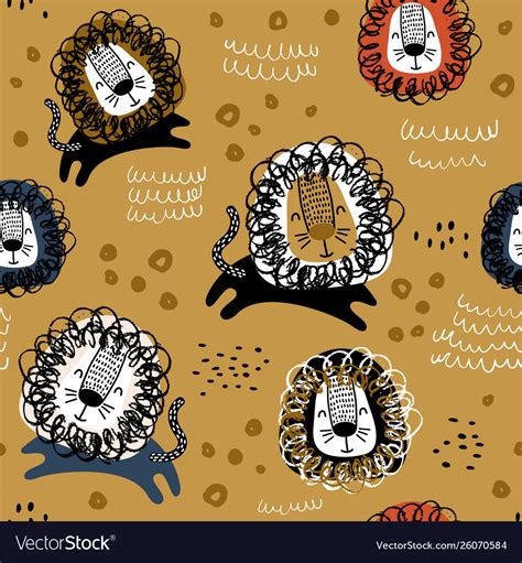 Childish Seamless Pattern With Hand Drawn Lions Vector Image
