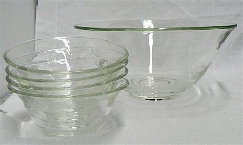 Clear Glass Salad Set Bowl And 4 Small Bowls Ebay