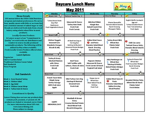 Daycarelunchmenutemplate Daycare Menu School Lunch Menu Daycare