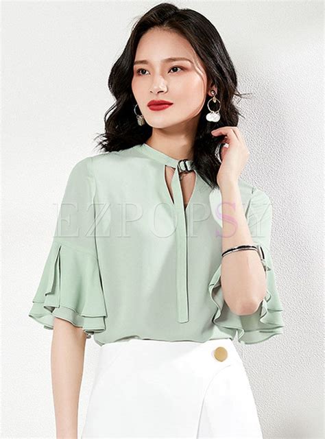 All Matched Chiffon Flare Sleeve Pullover Blouse Stylish Tops For