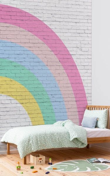 Colourful Rainbow Brick Wallpaper Mural Hovia Uk Rainbow Girls Room
