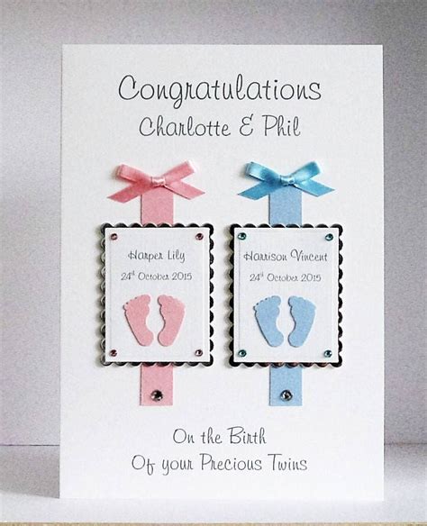 New Baby Twins Congratulations Card Handmade Personalised Etsy