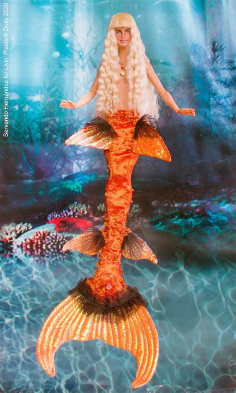Mermaid Doll With Orange Tail And Long White Hair