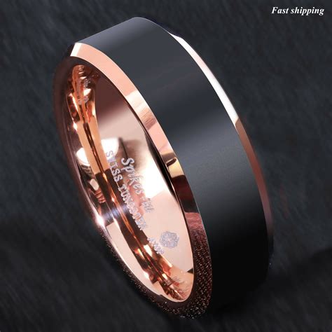 4.7 out of 5 stars 523. 8mm Brushed Black Rose gold Edge Tungsten Ring Wedding ...
