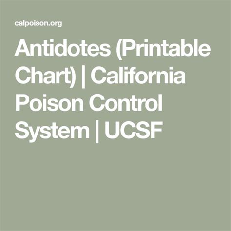 Antidotes Printable Chart California Poison Control System Ucsf