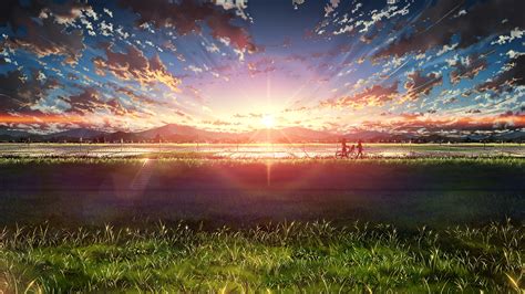 Anime Beautiful Sunrise Landscape Sky Clouds Scenery