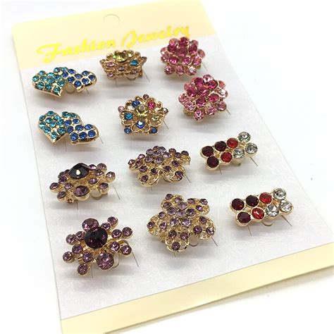 wholesale mini hijab pins brooches for woman 12pcs card crystal muslim jewelry pins hijab pins