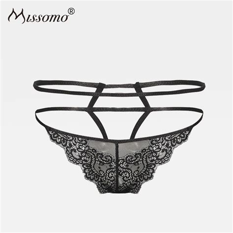 Missomo Woman Solid Black Panty Sexy Bandages Lace Floral Panty Loe