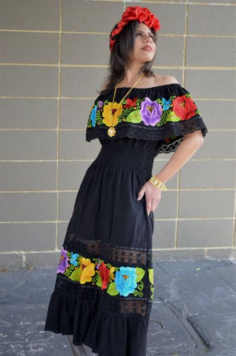Multicolor Embroidered Off Shoulders Mexican Dress By Vtgantiques 18000 Vestidos Mexicanos